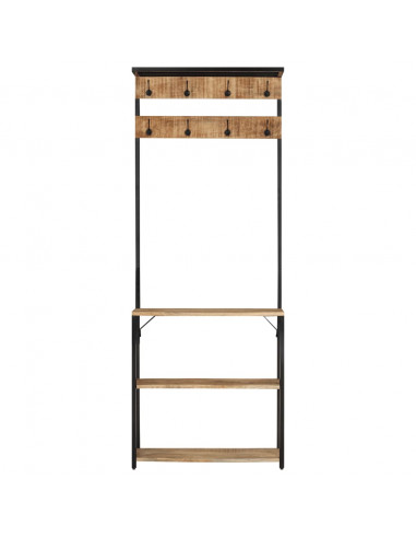 Appendiabiti con Scarpiera 68x30x182 cm Massello Mango Grezzo