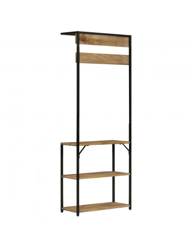 Appendiabiti con Scarpiera 68x30x182 cm Massello Mango Grezzo