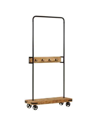 Appendiabiti con Ruote 90x35x190cm Legno Massello Mango e Ferro
