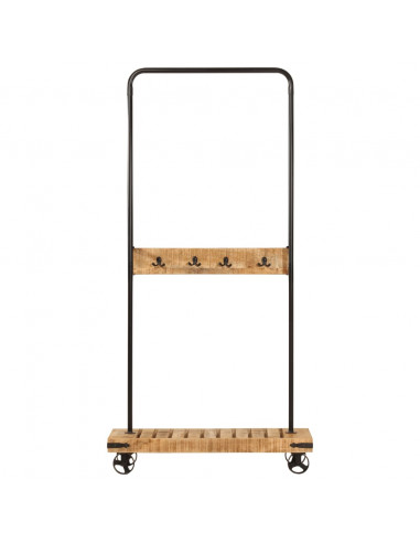 Appendiabiti con Ruote 90x35x190cm Legno Massello Mango e Ferro