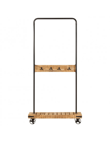Appendiabiti con Ruote 90x35x190cm Legno Massello Mango e Ferro