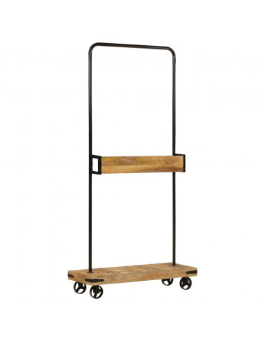 Appendiabiti con Ruote 90x35x190cm Legno Massello Mango e Ferro