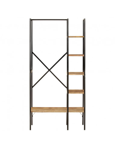 Appendiabiti con Ripiani 90x40x190cm Legno Massello Mango Ferro