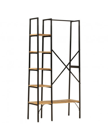 Appendiabiti con Ripiani 90x40x190cm Legno Massello Mango Ferro