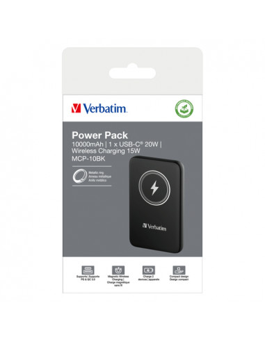 Verbatim Charge 'n' Go Polimeri di litio (LiPo) 10000 mAh Carica wireless Nero
