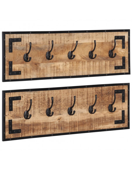 Appendiabiti 2 pz 80x8x25 cm in Legno Massello Grezzo di Mango