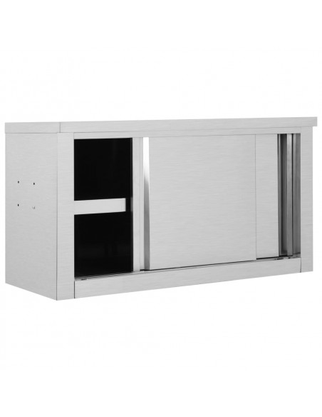 Armadio da Cucina con Ante Scorrevoli 90x40x50cm Acciaio Inox