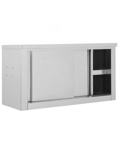 Armadio da Cucina con Ante Scorrevoli 90x40x50cm Acciaio Inox