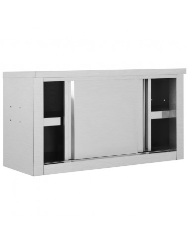 Armadio da Cucina con Ante Scorrevoli 90x40x50cm Acciaio Inox
