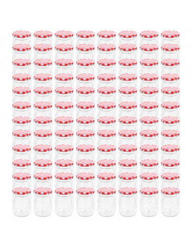 Vasi Marmellata in Vetro Coperchio Bianco e Rosso 96 pz 230 ml