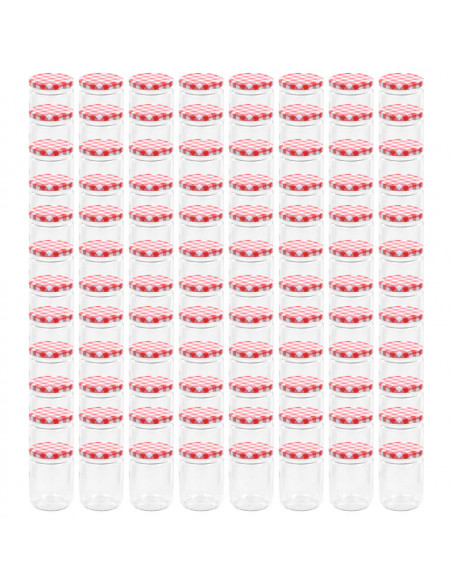 Vasi Marmellata in Vetro Coperchio Bianco e Rosso 96 pz 230 ml