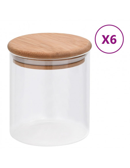 Barattoli di Vetro con Coperchio in Bambù 6 pz 600 ml