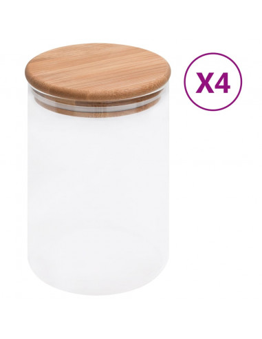 Barattoli di Vetro con Coperchio in Bambù 4 pz 800 ml