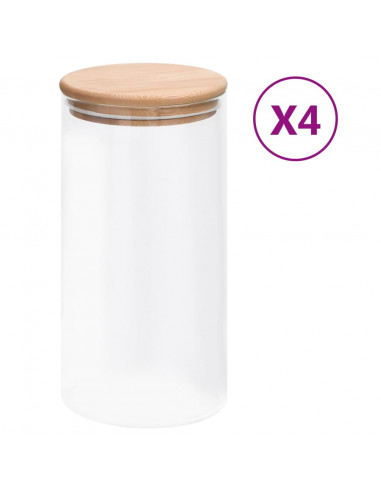 Barattoli di Vetro con Coperchio in Bambù 4 pz 1200 ml
