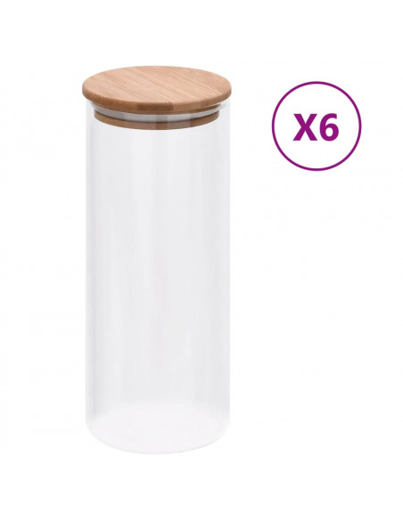 Barattoli di Vetro con Coperchio in Bambù 6 pz 1000 ml