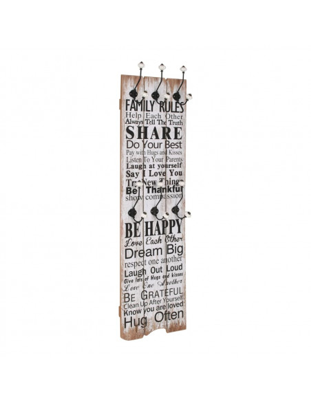 Appendiabiti da Parete con 6 Ganci FAMILY RULES 120x40 cm