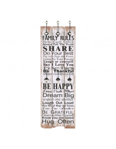 Appendiabiti da Parete con 6 Ganci FAMILY RULES 120x40 cm