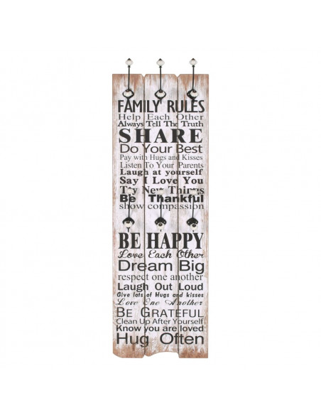 Appendiabiti da Parete con 6 Ganci FAMILY RULES 120x40 cm
