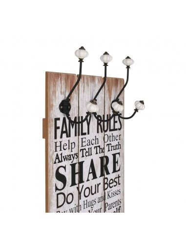 Appendiabiti da Parete con 6 Ganci FAMILY RULES 120x40 cm