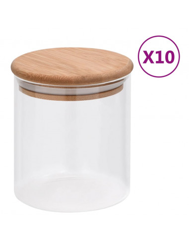 Barattoli di Vetro con Coperchio in Bambù 10 pz 600 ml