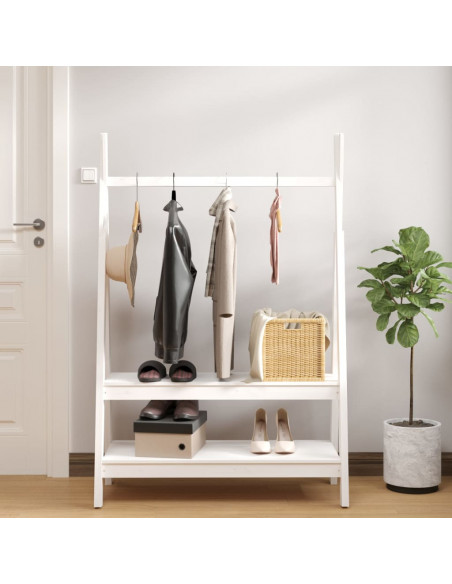 Appendiabiti Bianco 100x45,5x150 cm Legno Massello di Pino