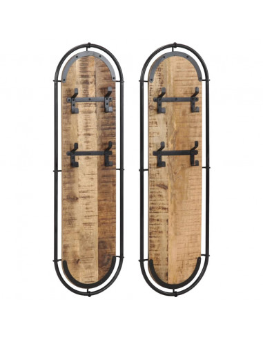 Appendiabiti da Parete con 4 Ganci 2pz Legno Massello di Mango