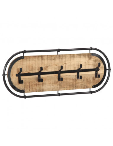 Appendiabiti da Parete con 5 Ganci in Legno Massello di Mango