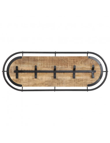 Appendiabiti da Parete con 5 Ganci in Legno Massello di Mango