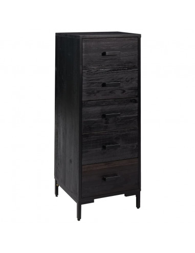 Cassettiera Nera 42x35x110 cm in Legno Massello di Pino