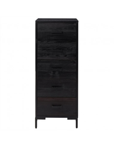 Cassettiera Nera 42x35x110 cm in Legno Massello di Pino