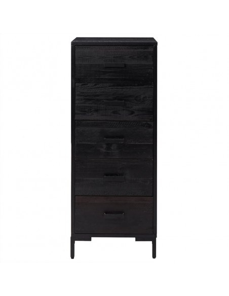 Cassettiera Nera 42x35x110 cm in Legno Massello di Pino
