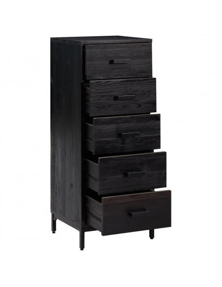 Cassettiera Nera 42x35x110 cm in Legno Massello di Pino