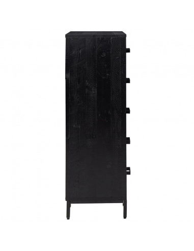 Cassettiera Nera 42x35x110 cm in Legno Massello di Pino