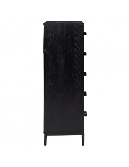 Cassettiera Nera 42x35x110 cm in Legno Massello di Pino