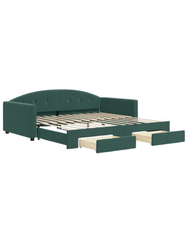 Divano Letto Estraibile Cassetti Verde Scuro 100x200cm Velluto