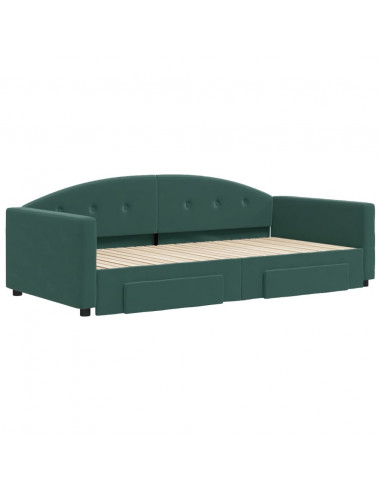Divano Letto Estraibile Cassetti Verde Scuro 100x200cm Velluto