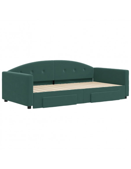 Divano Letto Estraibile Cassetti Verde Scuro 100x200cm Velluto