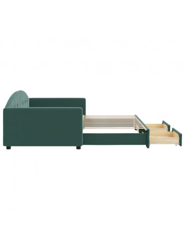 Divano Letto Estraibile Cassetti Verde Scuro 100x200cm Velluto