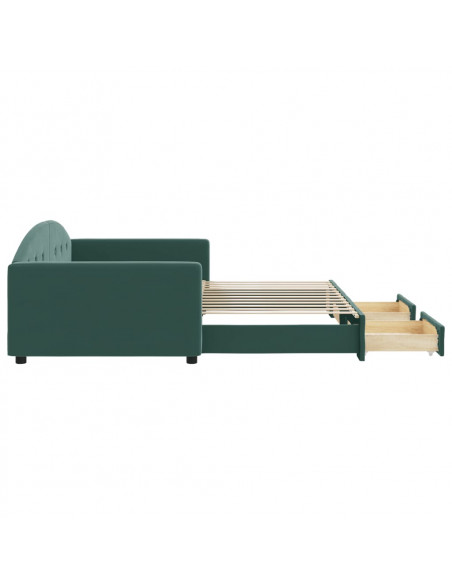Divano Letto Estraibile Cassetti Verde Scuro 100x200cm Velluto