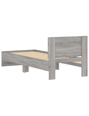 Giroletto con Testiera e LED Grigio Sonoma 75x190 cm