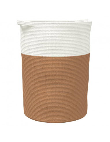 Cestino Portaoggetti Marrone e Bianco Ø49x65 cm in Cotone