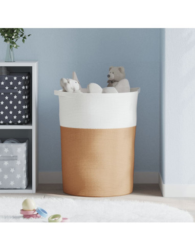 Cestino Portaoggetti Marrone e Bianco Ø49x65 cm in Cotone