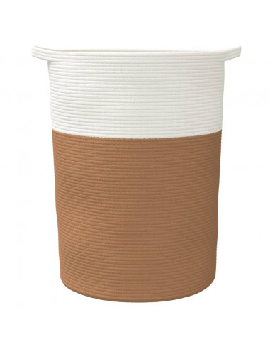 Cestino Portaoggetti Marrone e Bianco Ø49x65 cm in Cotone