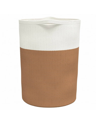 Cestino Portaoggetti Marrone e Bianco Ø49x65 cm in Cotone