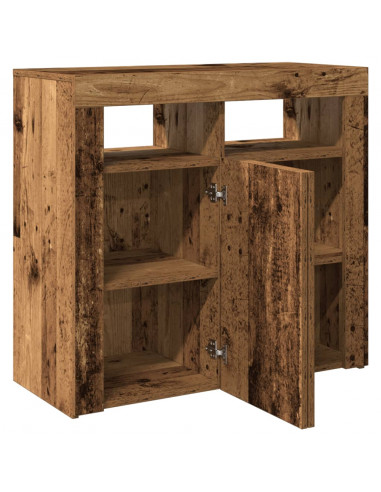 Credenza con Luci LED Legno Antico 80x35x75 cm in Truciolato