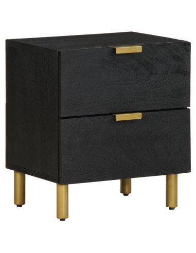 Comodino Nero 40x33x46 cm in Legno Massello di Mango