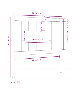 Testiera per Letto Grigia 96x4x100 cm in Legno Massello di Pino
