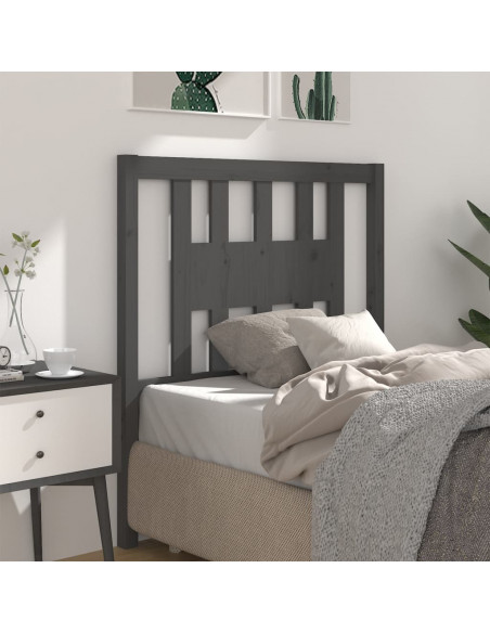 Testiera per Letto Grigia 96x4x100 cm in Legno Massello di Pino