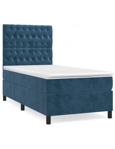Giroletto a Molle con Materasso Blu Scuro 90x190 cm in Velluto