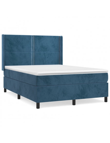 Giroletto a Molle con Materasso Blu Scuro 140x190 cm in Velluto